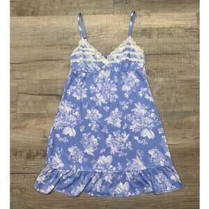 Laura Ashley Lacey Cami Tank Dress Size Medium Floral Cottage Babydoll Sleep PJ